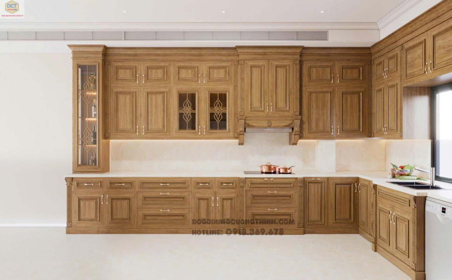 Mẫu tủ bếp sát trần kết hợp đảo TB57 thời thượng